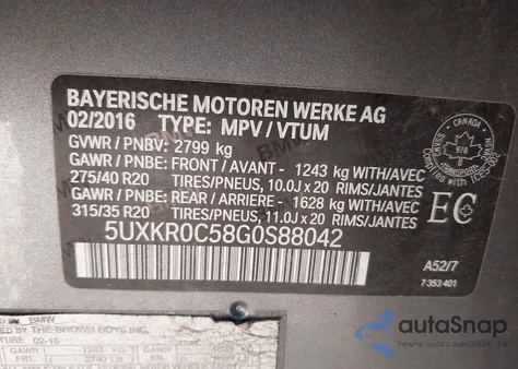 2016 BMW X5 xDrive35I from USA, damaged, VIN 5UXKR0C58G0S88042